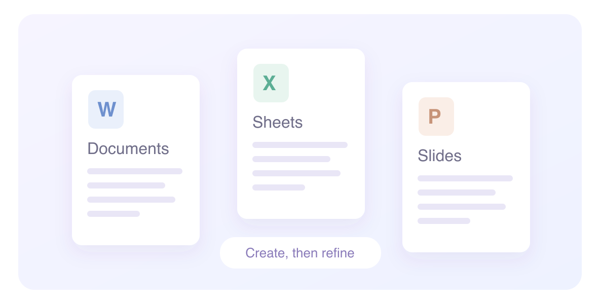 Illustration of generating and editing Office deliverables with QwenWork